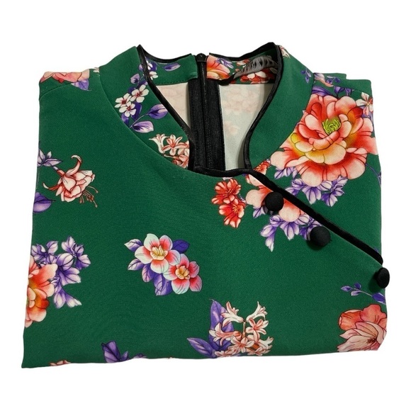 ZARA WOMAN Cheongsam Mini Dress Mandarin Collar Green Floral Size Small - Picture 12 of 16